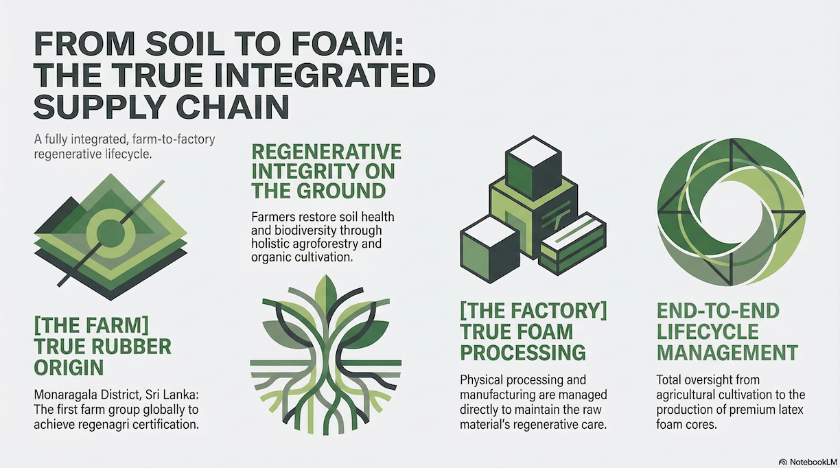 Diagram titled 'From soil to foam: True integrated supply chain'.